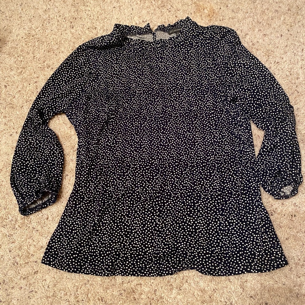 Adrianna Papell Black and White Polka Dot Long-Sleeve Blouse medium